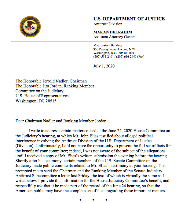 Delrahim letter